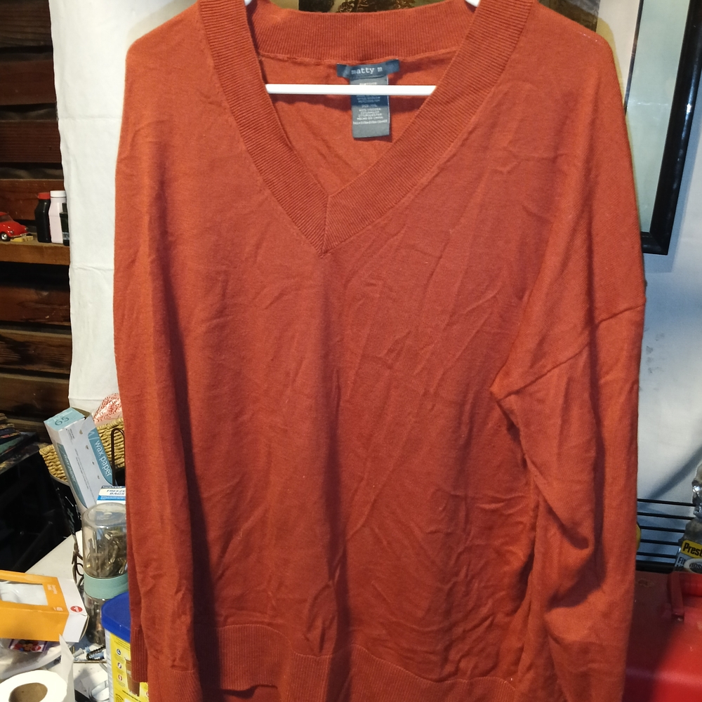 Matty M Brown V-Neck Sweater Soft Knit Relaxed Fit